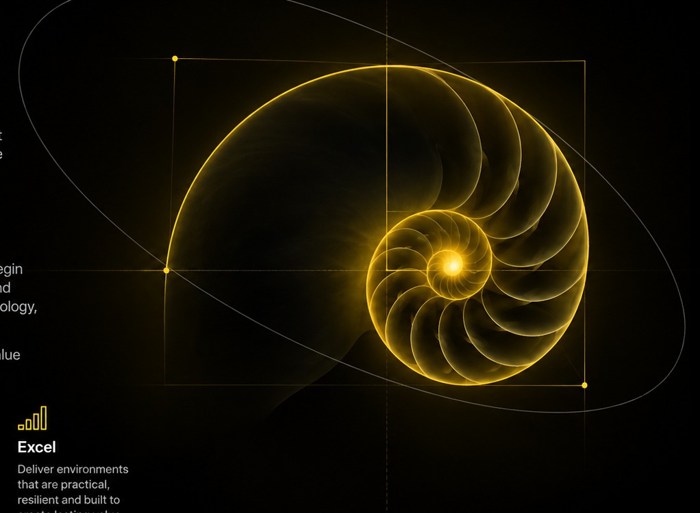 Abstract golden-ratio inspired PhiGrid nautilus graphic